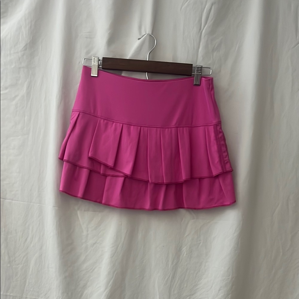 Lucky in Love Pink Skater Mini Skirt with Ruffled Tiers